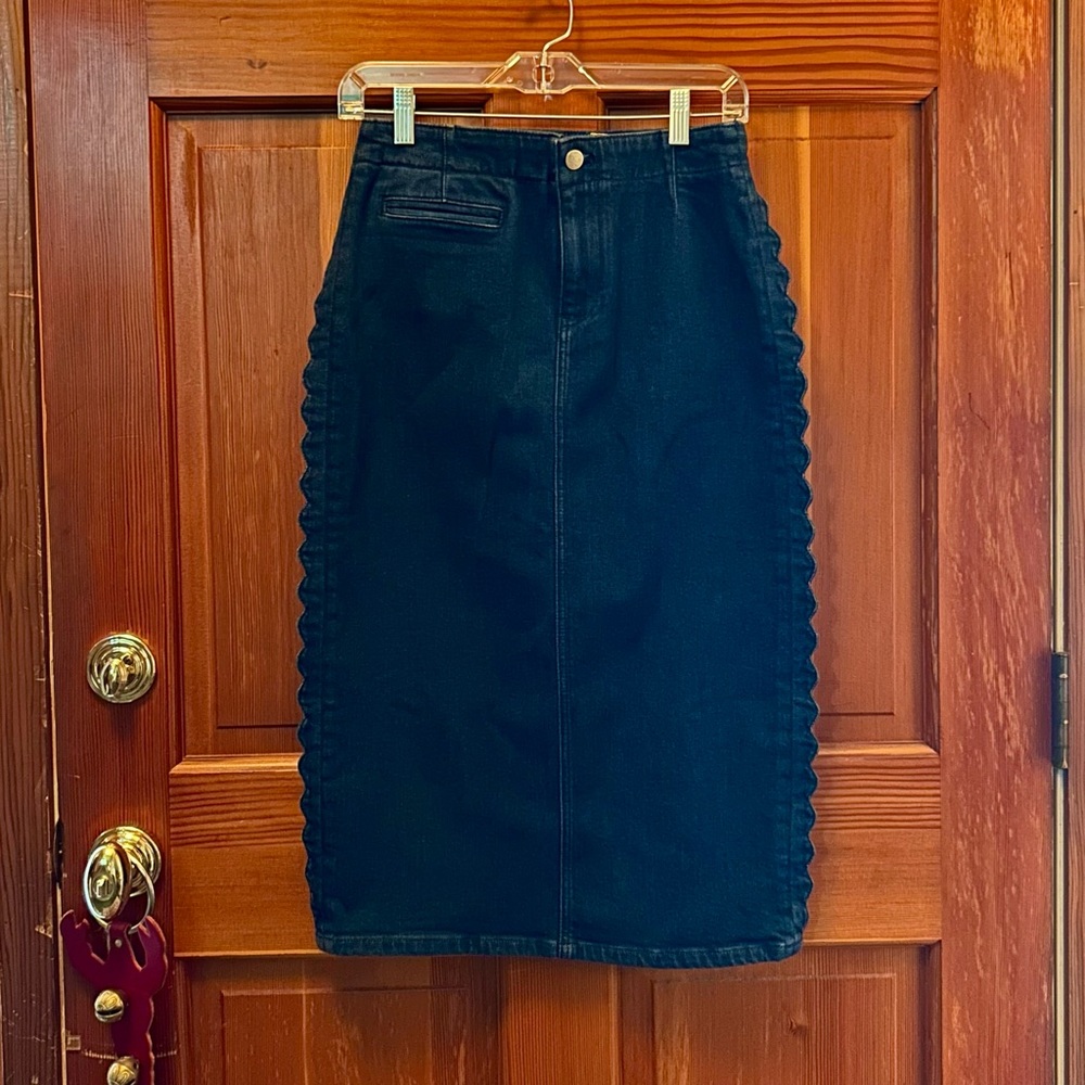 Anthropologie Denim Scolloped Pencil Skirt